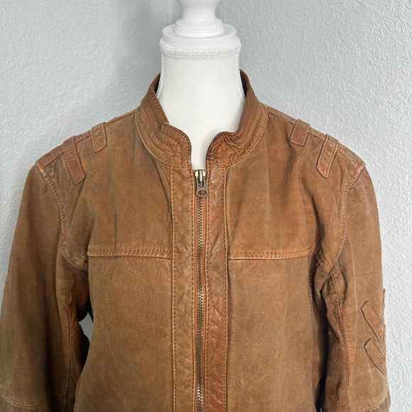 Men's Brown Leather Zip-Front Jacket - Picture 6 of 13